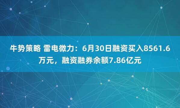 牛势策略 雷电微力：6月30日融资买入8561.6万元，融资融券余额7.86亿元
